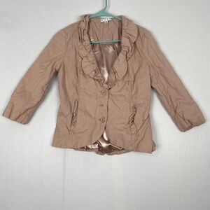 Cabi Petal Blazer Womens Blush‎ Pink 3/4 Sleeves Ruffle Button Front Y2K Size 6